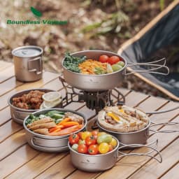 Boundless Voyage Titanium Pans Bowls Dishes Set with Folding Handle Outdoor Camping Portable Plates Saucers Tableware Ti1096T