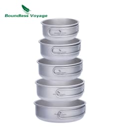 Boundless Voyage Titanium Pans Bowls Dishes Set with Folding Handle Outdoor Camping Portable Plates Saucers Tableware Ti1096T