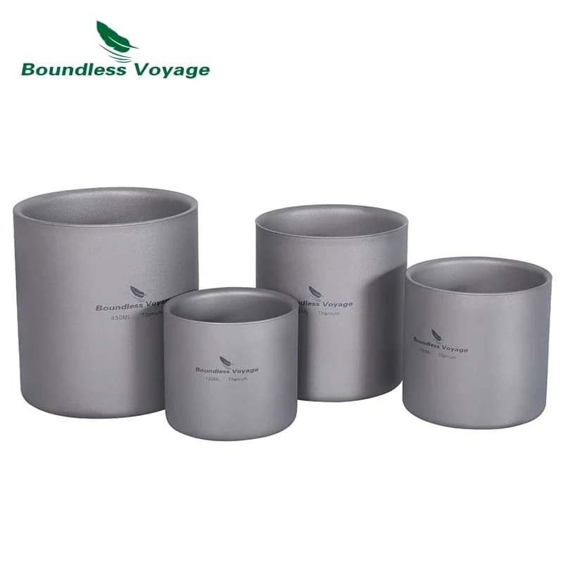 Outdoor Camp Titanium Double Wall Cup 450ml Teacups 120ml Mini Cup 180ml Coffee Mug 300ml Camping Tableware Boundless Voyage