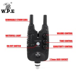 W.P.E 1set Carp Fishing Bait Alarm 4+1 Electronic Alert Luminous Indicator Fish Bell Carp Feeder Fishing LED Sound Wireless
