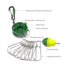 Portable Fishing Lock Buckle Live Fish Lock Buckle with Reel Stainless Steel 8 Snaps Stringer Floats Fishing Reel Sea Tackle