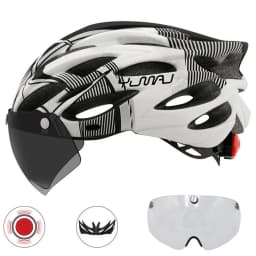 230g YUMAJ Ultralight Helmet Road Mountain Helmet Intergrally-molded with Removable Visor Goggles Bike Taillight Helmet CB-26