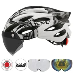 230g YUMAJ Ultralight Helmet Road Mountain Helmet Intergrally-molded with Removable Visor Goggles Bike Taillight Helmet CB-26