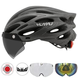 230g YUMAJ Ultralight Helmet Road Mountain Helmet Intergrally-molded with Removable Visor Goggles Bike Taillight Helmet CB-26