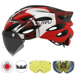 230g YUMAJ Ultralight Helmet Road Mountain Helmet Intergrally-molded with Removable Visor Goggles Bike Taillight Helmet CB-26