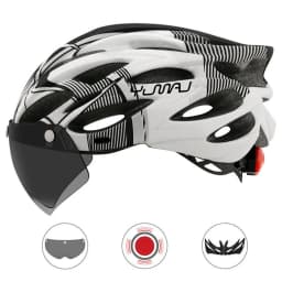230g YUMAJ Ultralight Helmet Road Mountain Helmet Intergrally-molded with Removable Visor Goggles Bike Taillight Helmet CB-26