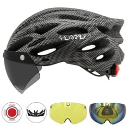 230g YUMAJ Ultralight Helmet Road Mountain Helmet Intergrally-molded with Removable Visor Goggles Bike Taillight Helmet CB-26