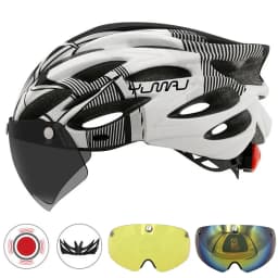 230g YUMAJ Ultralight Helmet Road Mountain Helmet Intergrally-molded with Removable Visor Goggles Bike Taillight Helmet CB-26