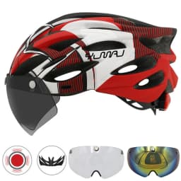 230g YUMAJ Ultralight Helmet Road Mountain Helmet Intergrally-molded with Removable Visor Goggles Bike Taillight Helmet CB-26