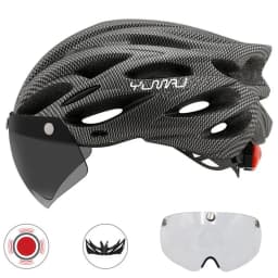 230g YUMAJ Ultralight Helmet Road Mountain Helmet Intergrally-molded with Removable Visor Goggles Bike Taillight Helmet CB-26