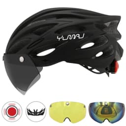 230g YUMAJ Ultralight Helmet Road Mountain Helmet Intergrally-molded with Removable Visor Goggles Bike Taillight Helmet CB-26