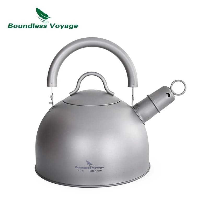 Boundless Voyage Outdoor Ultralight Big Capacity Pot with Warning Buzzer 2L Titanium Kettle for Boiling Water Coffee Tea