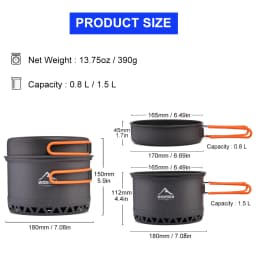 Widesea Camping Cookware 2.3L Set Pots Outdoor Cooking Heat Cooker Travel Tableware Bowler Tourist Kitchen Pot Utensil Equipment