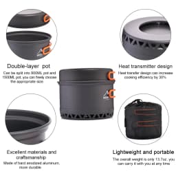 Widesea Camping Cookware 2.3L Set Pots Outdoor Cooking Heat Cooker Travel Tableware Bowler Tourist Kitchen Pot Utensil Equipment