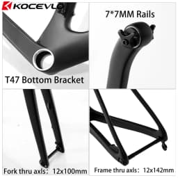 KOCEVLO Carbon Road Frame Disc Brake Max 700*32C Road Bicycle Frameset Full Internal Cable 44-56cm Carbon Bike Frames