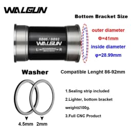 WALGUN BB86 BB92 Bottom Bracket Ceramic Bearing PF41DUB Axis 28.99mm Crankset Press Diameter 41mm Spare Parts for Bicycle Frame