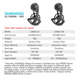 LTWOO Bicycle Ceramic Bearing Speed Carbon Fiber Pulley Wheel Rear Derailleurs Guide Wheel for Shimano 105/UT/Ultegra/DURA ACE