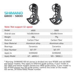 LTWOO Bicycle Ceramic Bearing Speed Carbon Fiber Pulley Wheel Rear Derailleurs Guide Wheel for Shimano 105/UT/Ultegra/DURA ACE