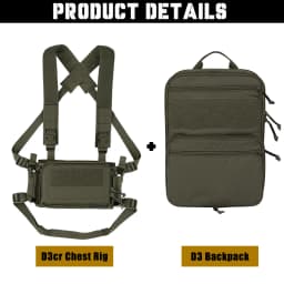 KRYDEX Tactical D3CR Chest Rig Vest with D3 Flatpack Backpack Bag Rifle Pistol Mag Pouch Hunting Airsoft Accessory Ranger Green