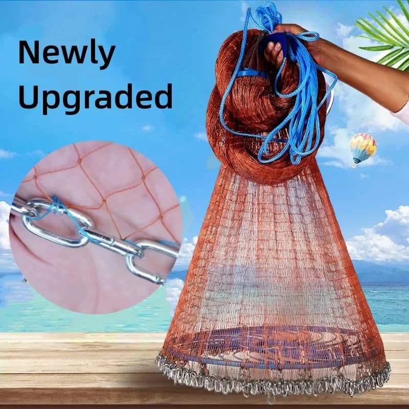 4.2M-7.2M Fishing Net Upgraded Korean Small Mesh Hole Steel Chain Sinkers Hand Cast Net Easy Throw Fishing Net Fishing Tools