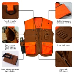 Bassdash Unisex Upland Game Field Water-Resistant Bird Hunting Vest with Multi Pockets Brown/Orange Men Women FV11