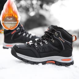 Large Size Outdoor Hiking Boots Men Women Non Slip Lace Up Climbing Winter Black Warm Fur Sneakers Size 42 Trekking Hiking Shoe