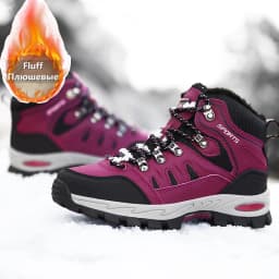 Large Size Outdoor Hiking Boots Men Women Non Slip Lace Up Climbing Winter Black Warm Fur Sneakers Size 42 Trekking Hiking Shoe