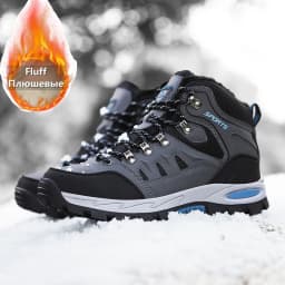 Large Size Outdoor Hiking Boots Men Women Non Slip Lace Up Climbing Winter Black Warm Fur Sneakers Size 42 Trekking Hiking Shoe