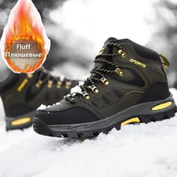 Large Size Outdoor Hiking Boots Men Women Non Slip Lace Up Climbing Winter Black Warm Fur Sneakers Size 42 Trekking Hiking Shoe