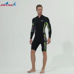 1.5mm Neoprene Shorty Mens Wetsuit UV-proof Front Zip Lycra Long Sleeves Diving Suit for Underwater Snorkeling Swimming Surfing