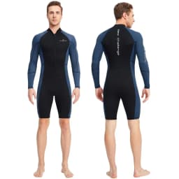 1.5mm Neoprene Shorty Mens Wetsuit UV-proof Front Zip Lycra Long Sleeves Diving Suit for Underwater Snorkeling Swimming Surfing