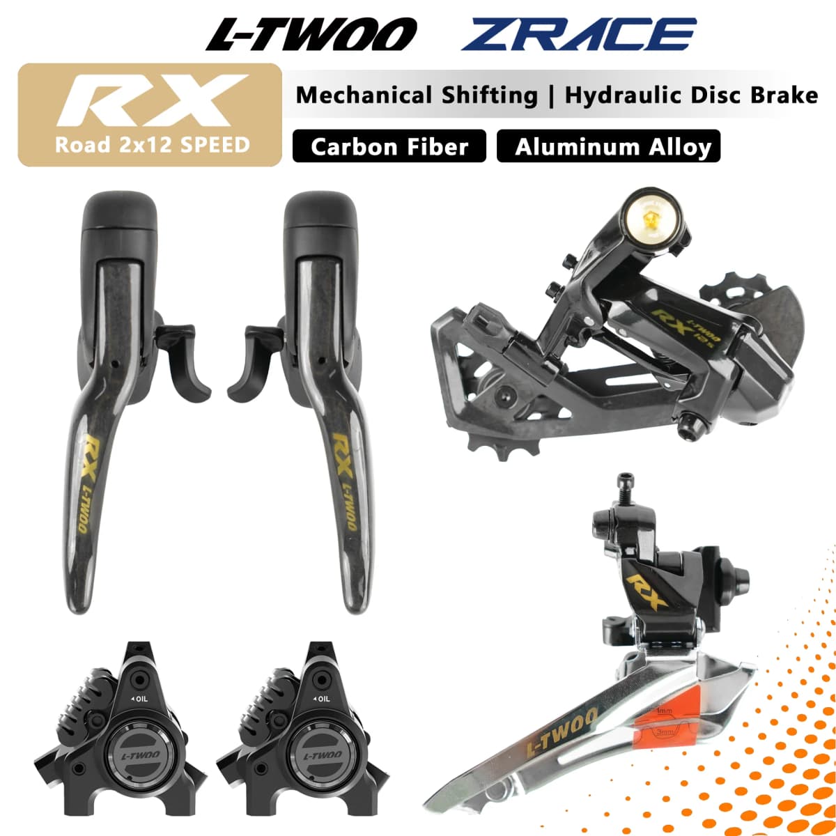 LTWOO RX Disc 2x12 Speed Road Bike Hydraulic Disc Brake Groupset Carbon & Alloy Version Capability with R7170 R8170