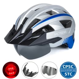VICTGOAL MTB Bike Helmet for Men Women Visor Goggles LED Rear Light Mountain Road Bicycle Helmets Racing Cycling Safety Riding