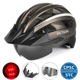VICTGOAL MTB Bike Helmet for Men Women Visor Goggles LED Rear Light Mountain Road Bicycle Helmets Racing Cycling Safety Riding