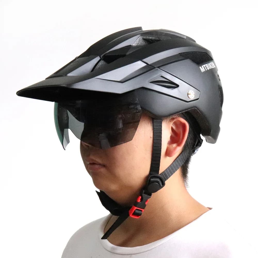 Bike Helmet With Sun Goggle Visor Men Bicycle Helmet Sunglasses Shield Road MTB Cycling Helmets
