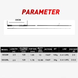 Squid Egi Rod Squid Lure Rod Spinning Rod M/ML Pe 0.4-1.0 Size #2-4 Egging Fishing Rod Light Weight 95g 100g 40T Carbon Rod