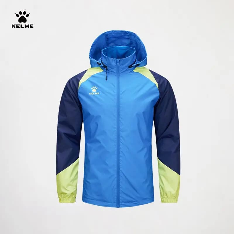 KELME Men Windbreaker Running Jacket Soccer Training Windproof Sports Coat Quick Dry high neck tights Detachable Hooded Jackets
