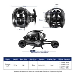 NOEBY Predator Low Profile Baitcasting Reel 6.4:1 Gear Ratio Magnetic Brake System 8+1BB 15kg Max Drag Lure Fishing Reel