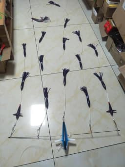 Marlin Tuna Teaser Bird Splashbar SpreaderBars with 9' Premium Lures, 36' Tianium Nickel Alloy, Right Direction Install Version