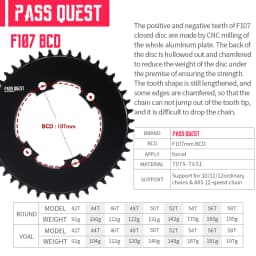 PASS QUEST 107BCD Bicycle Chainring 42T-58T Close Disc Black Chainwheel Narrow Wide Teeth forAXS Sprocket for Sram FORForce Aero