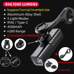 ROCKBROS Bike Front Light IPX6 Rainproof Type-c Rechargeable Bicycle Light 1000LM Cycling Headlight LED Flashlight MTB Bike Lamp