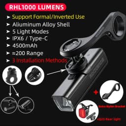 ROCKBROS Bike Front Light IPX6 Rainproof Type-c Rechargeable Bicycle Light 1000LM Cycling Headlight LED Flashlight MTB Bike Lamp