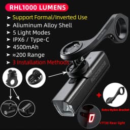 ROCKBROS Bike Front Light IPX6 Rainproof Type-c Rechargeable Bicycle Light 1000LM Cycling Headlight LED Flashlight MTB Bike Lamp