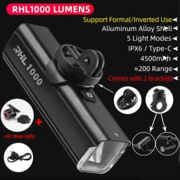 ROCKBROS Bike Front Light IPX6 Rainproof Type-c Rechargeable Bicycle Light 1000LM Cycling Headlight LED Flashlight MTB Bike Lamp