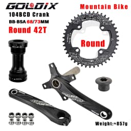GOLDIX 104BCD Wide and Narrow Teeth Bicycle Crankset 170/175mm Crank Round/Oval Chain Ring 32T/34T/36T/38T Bicycle Crankset