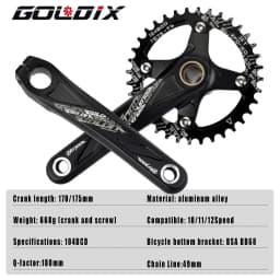 GOLDIX 104BCD Wide and Narrow Teeth Bicycle Crankset 170/175mm Crank Round/Oval Chain Ring 32T/34T/36T/38T Bicycle Crankset