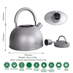 Boundless Voyage Camping Tableware Titanium Kettle 2L Large Capacity Outdoor Travel Picnic Water Jug Tea Pot Whistling
