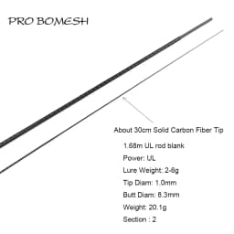 Pro Bomesh 1 Set 1.68m UL L 2 Section X-ray Wrapping Carbon Fiber Travel Rod Blank DIY Rod Building Component Cane