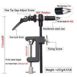 Bimoo Rotary Fly Tying Vise Tools C-clamp Tying Vise with Steel Hardened Jaw Rotating Hook Tools Tying Thread Bobbin Holder Kits
