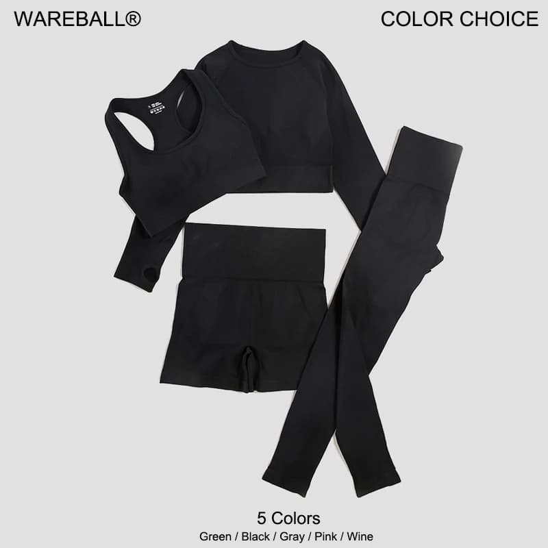 WAREBALL 2/3/4pcs Seamless Yoga Set Gym Clothes Sportswear Yoga Suits For Women Fitness Set Tracksuits Sports Bra Gym Leggings